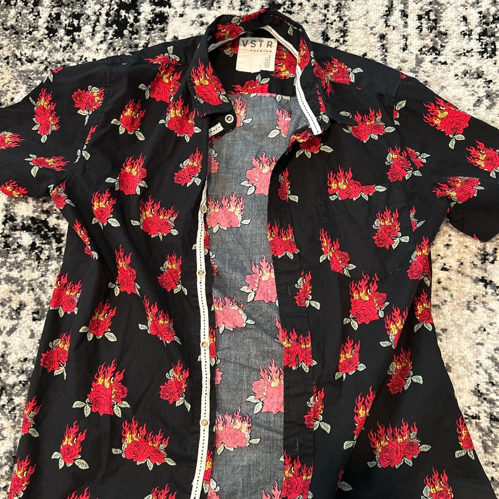 Flaming roses button up shirt